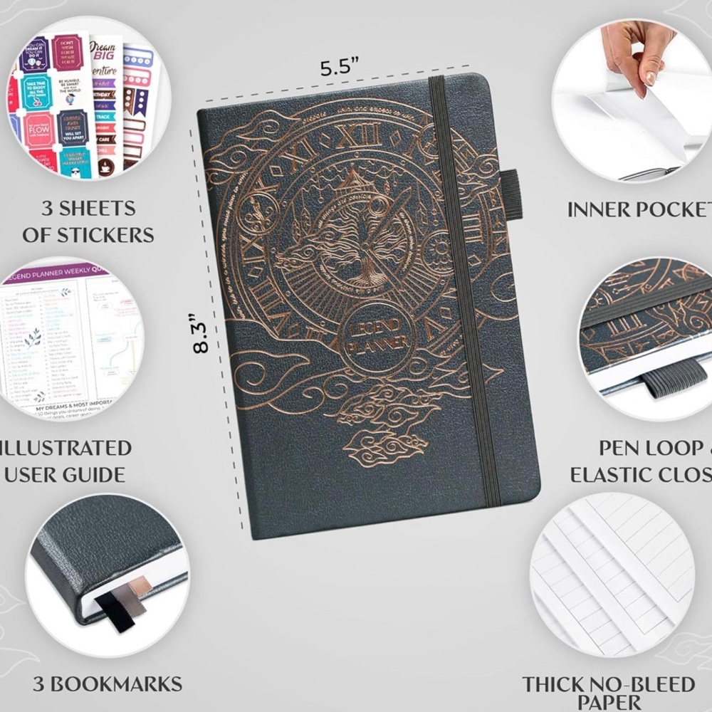 LAST CHANCE SALE! Legend Planner Gray Gold Detailing Weekly Monthly Organizer - Picture 4 of 10